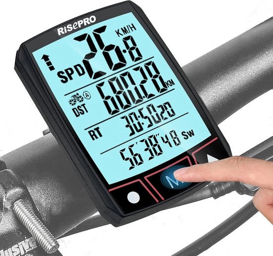 Computer di bicicletta velocità e contachilometri - Senza fili, impermeabile, touchscreen, illuminazione di background - Display LCD - Multifunzionale