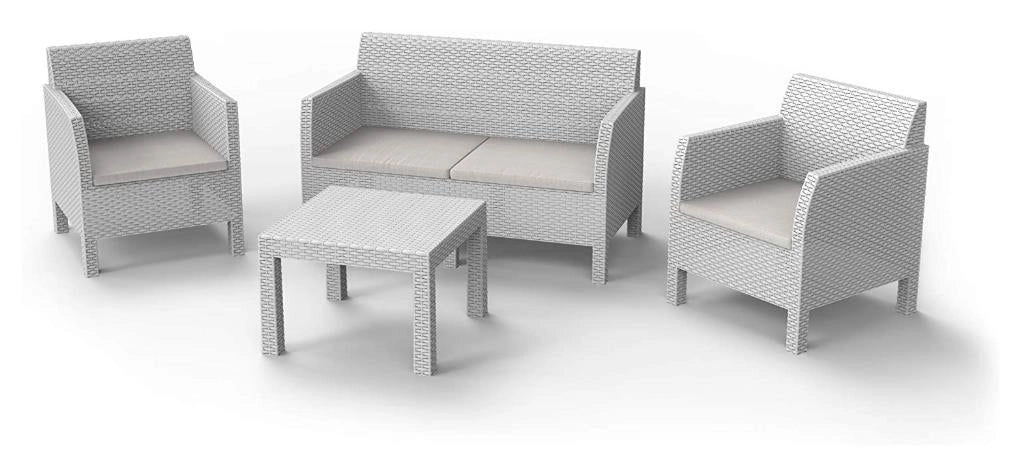 Set Salotto da Giardino in Resina Divano Poltrone e Tavolino Matilde Bianco