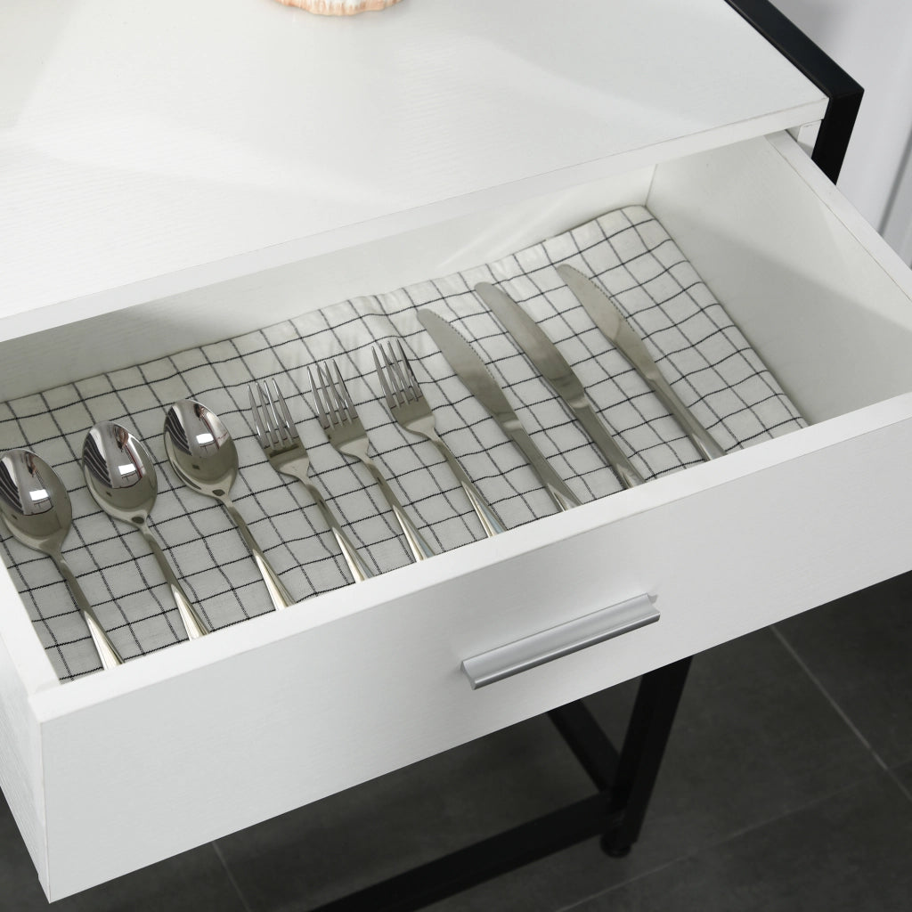 EasyComfort Tavolo Consolle per Ingresso con 2 Cassetti, Piano d'appoggio in Legno Bianco e Gambe in Metallo Nero 120x34x81cm