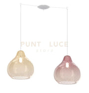 SOSPENSIONE BIANCO 2 LUCI SPOSTABILE VETRI (1 GRANDE AMBRA + 1 GRANDE RUBINO) 1191BI-S2 SG-AR