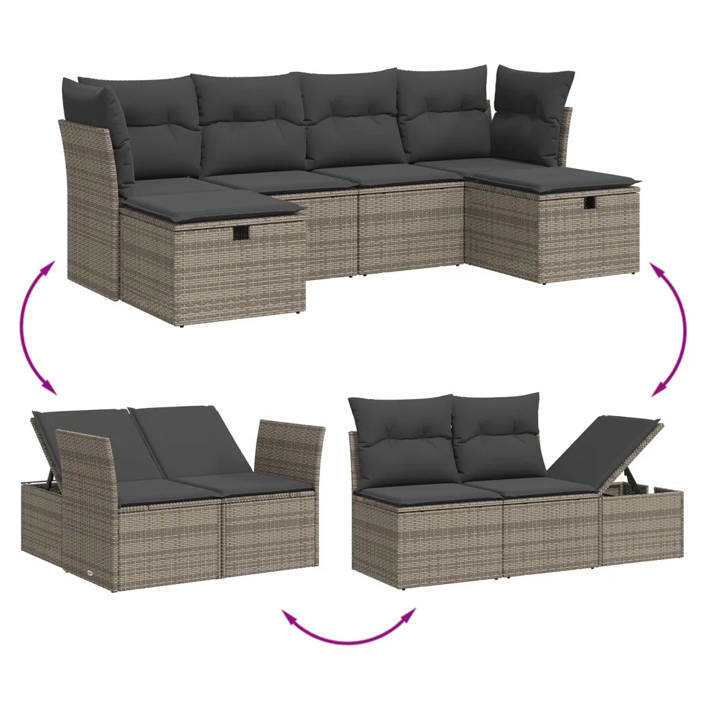 Set Divano da Giardino 6 pz con Cuscini Grigio in Polyrattan 3265561