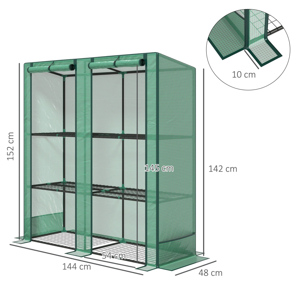Serra da giardino con ripiani metallici 3 livelli ¨C zephmum ¨C verde 144x48x152 cm