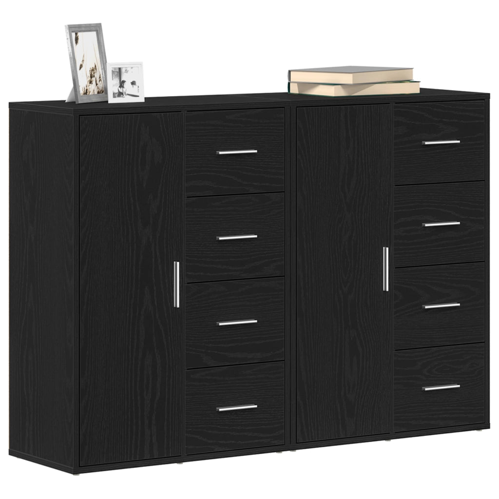 Credenze 2 pz Nero Rovere 60x31x84 cm Legno ingegnerizzato