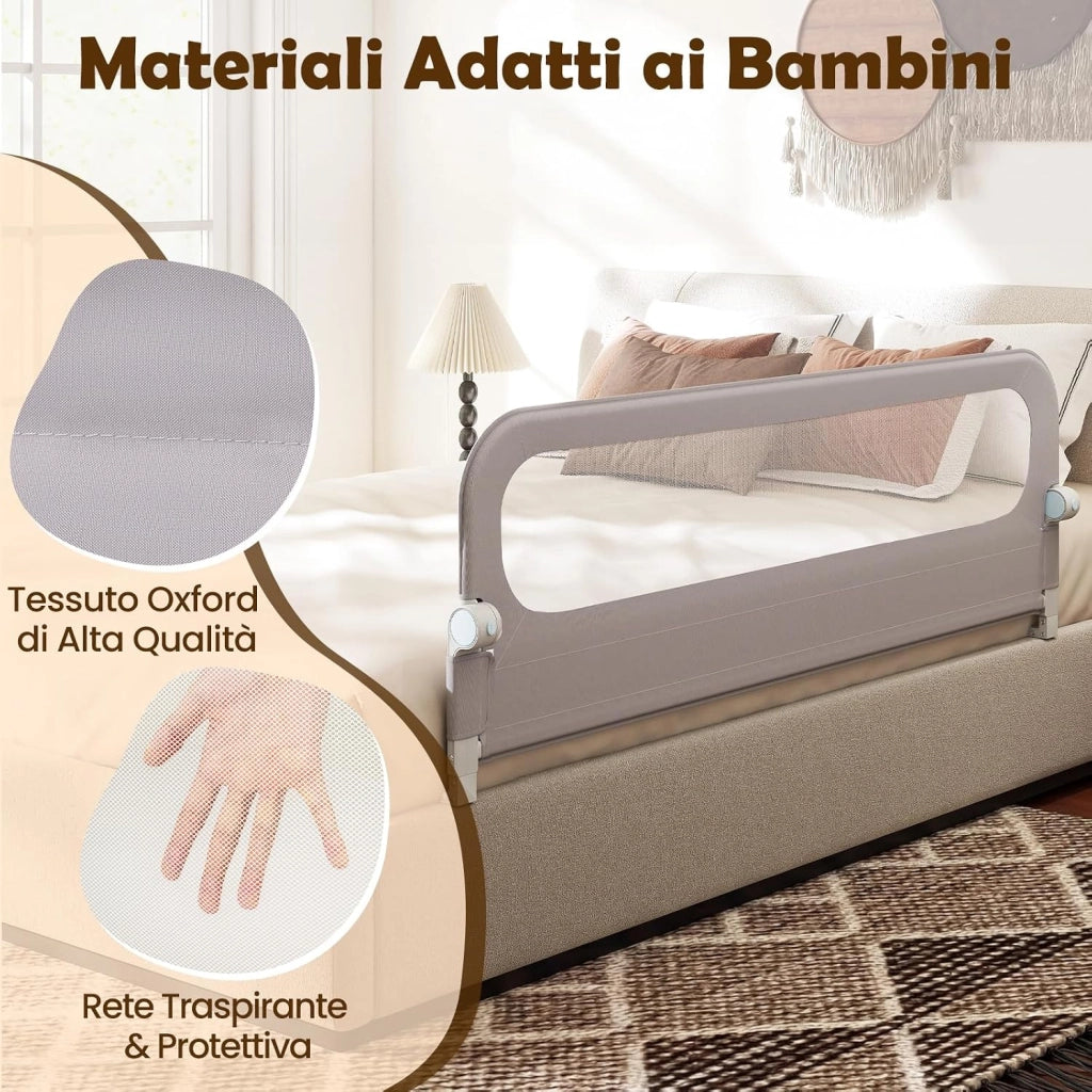 Sponda Letto per Bambini 80/120/150/180 cm, Barriera di Sicurezza per Neonati, Altezza Regolabile a 3 Livelli, Barriera Letto Pieghevole, con Cinghia di Sicurezza (180 cm,Grigio)