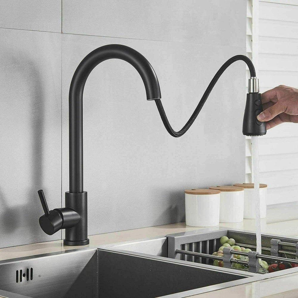 Trade Shop - Rubinetto Miscelatore Monocomando Cucina Con Doccetta Estraibile Nero 79571 -