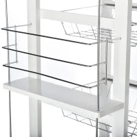 Carrello Isola da Cucina Salvaspazio in Legno di Pino, Carrello Portavivande con 4 Ruote Cassetto 3 Cesti Estraibili Portafrutta, Bianco