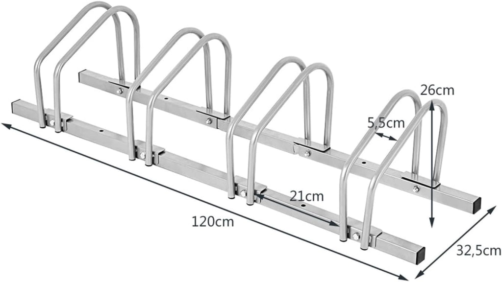 Rastrelliera per Biciclette, Portabiciclette Parcheggio Organizzatore per 4/5/6 Bici, Parcheggio per Biciclette, Telaio d'Acciaio (Argento, 4 Bici)