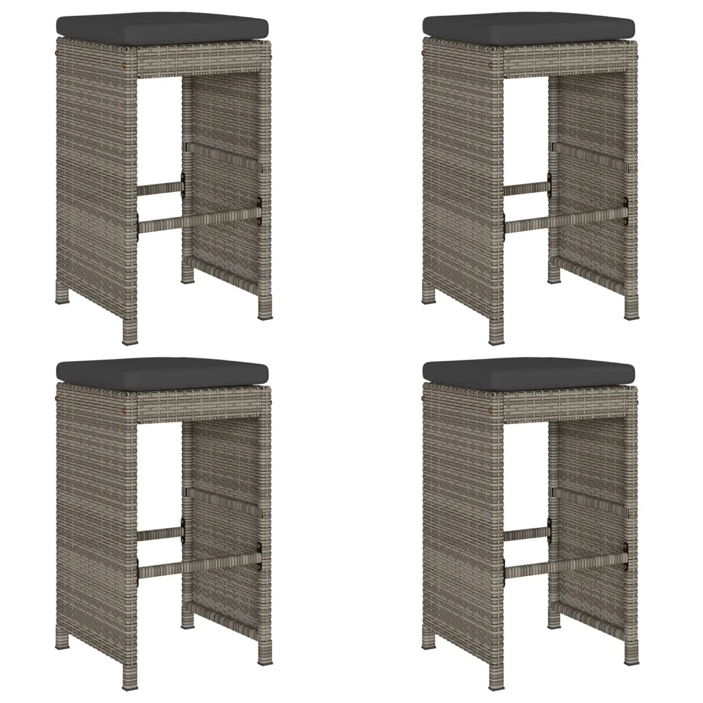 Sgabelli da Bar con Cuscini 4 pz Grigi in Polyrattan