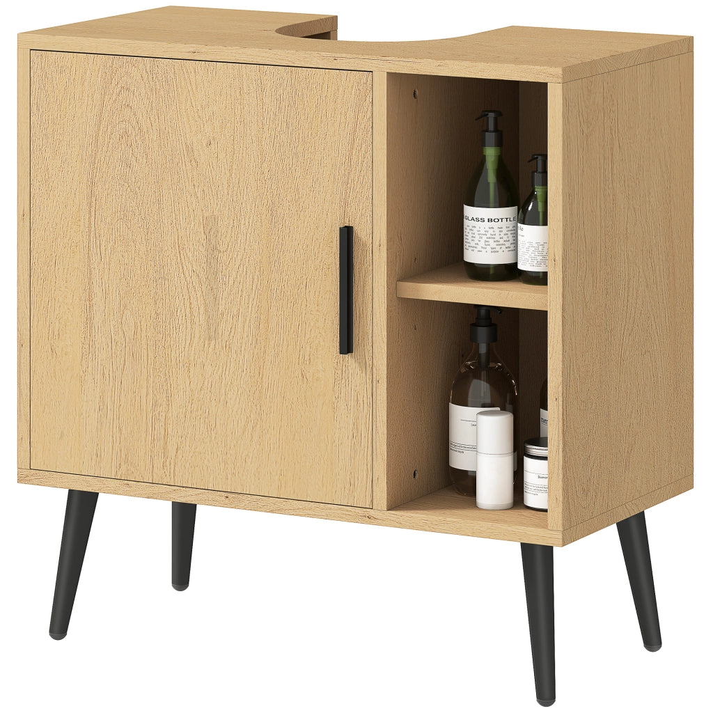 Mobile Sottolavabo Bagno con Anta a Chiusura Progressiva e Ripiano Regolabile ¨C zephmum ¨C Rovere 60x30x59.5