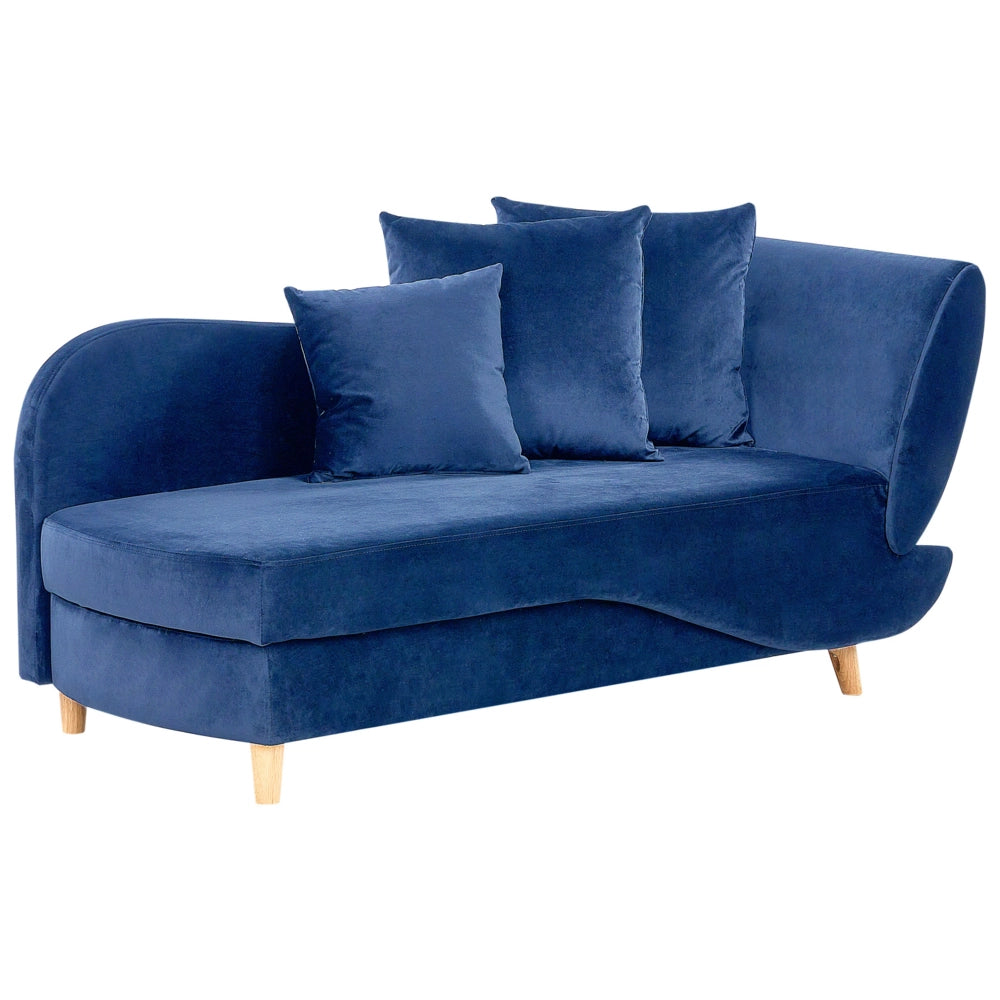 Chaise Longue in velluto blu lato destro con contenitore stile moderno soggiorno