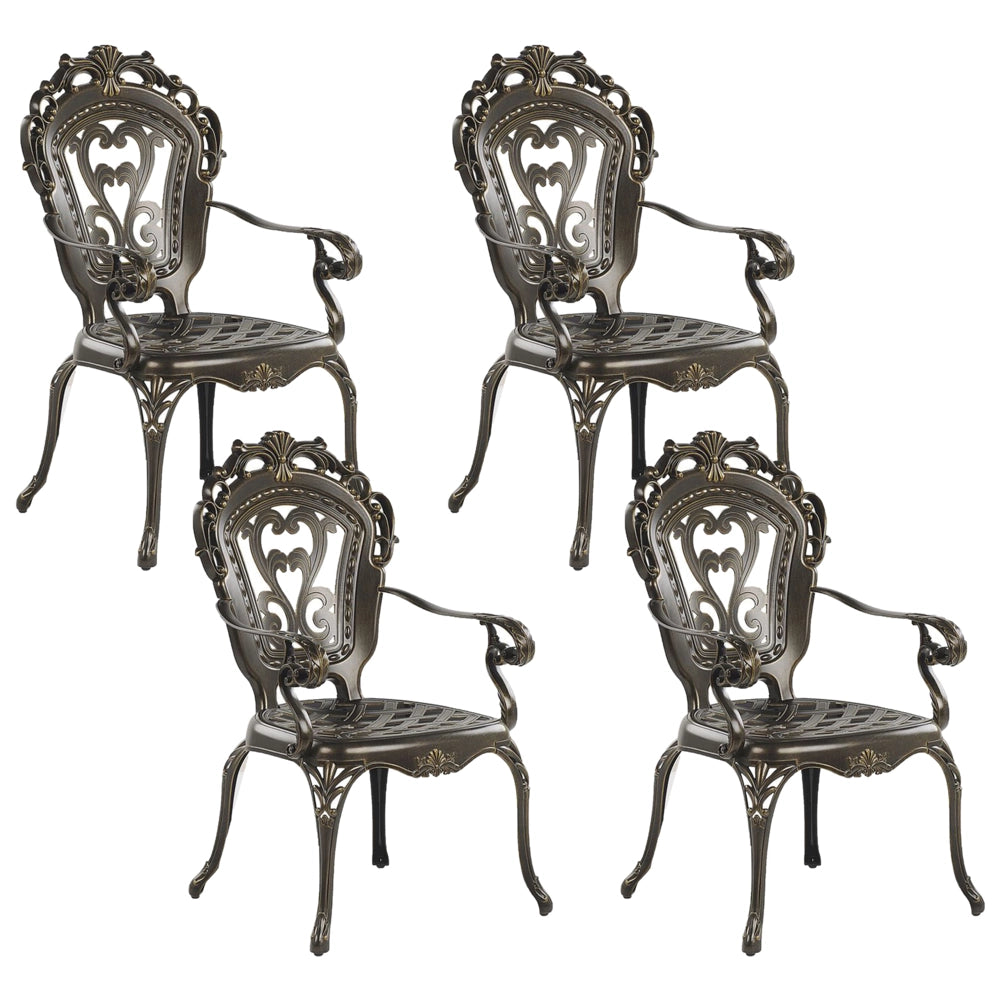 Set da pranzo da giardino tavolo rotondo da esterno alluminio marrone e ombrellone 4 sedie vintage