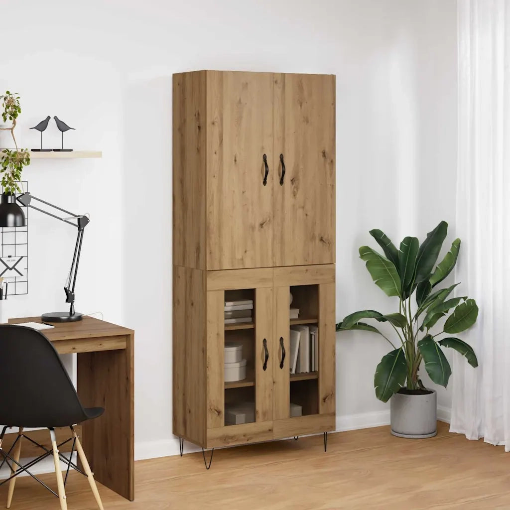 Credenza 2 pcs Rovere artigianale Legno ingegnerizzato e vetro