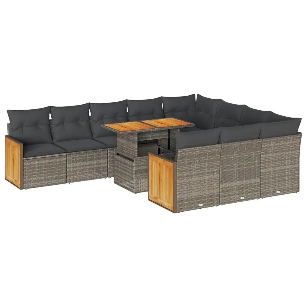 Set Divani Giardino 11 pz con Cuscini Polyrattan Acacia Grigio