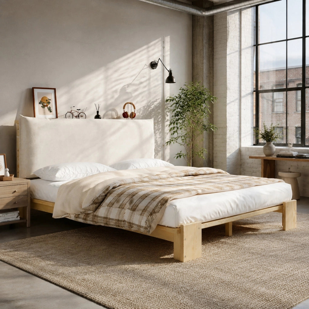 LETTO Imbottito 140x200 cm Naturale con testiera imbottita