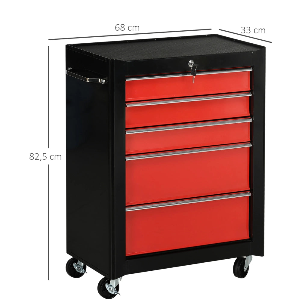 Carrello per attrezzi 5 cassetti ¨C zephmum ¨C 61.5x33x82.5 cm rosso