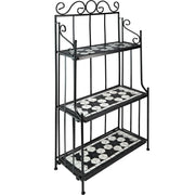 Mensola per piante a 3 ripiani in mosaico 114 cm nero/bianco 2208298