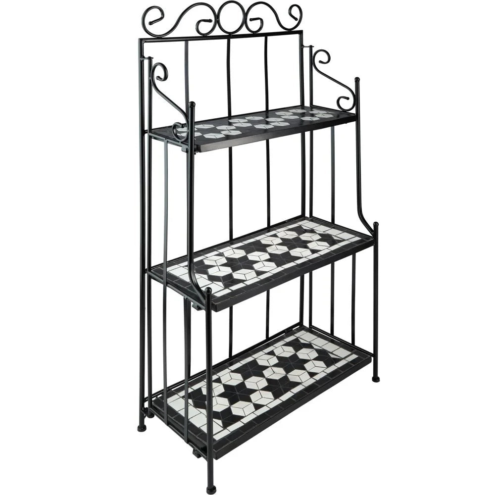 Mensola per piante a 3 ripiani in mosaico 114 cm nero/bianco 2208298