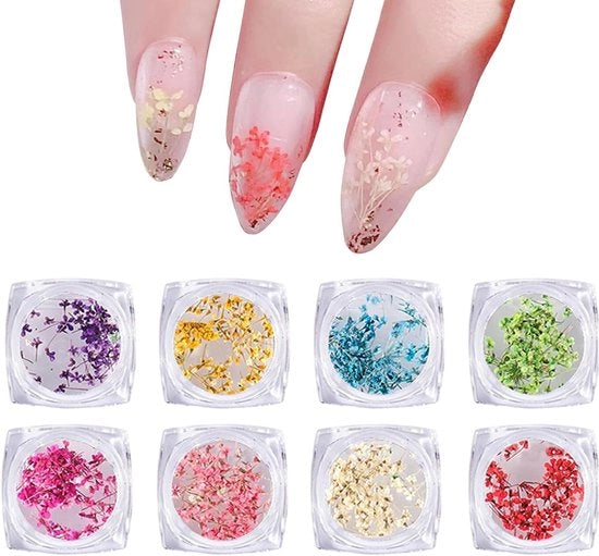 Set di Decorazioni per Unghie in Fiore Artigianali - Disegno Manicure con Fiori Secchi Naturali - Materiali di Artigianato DIY