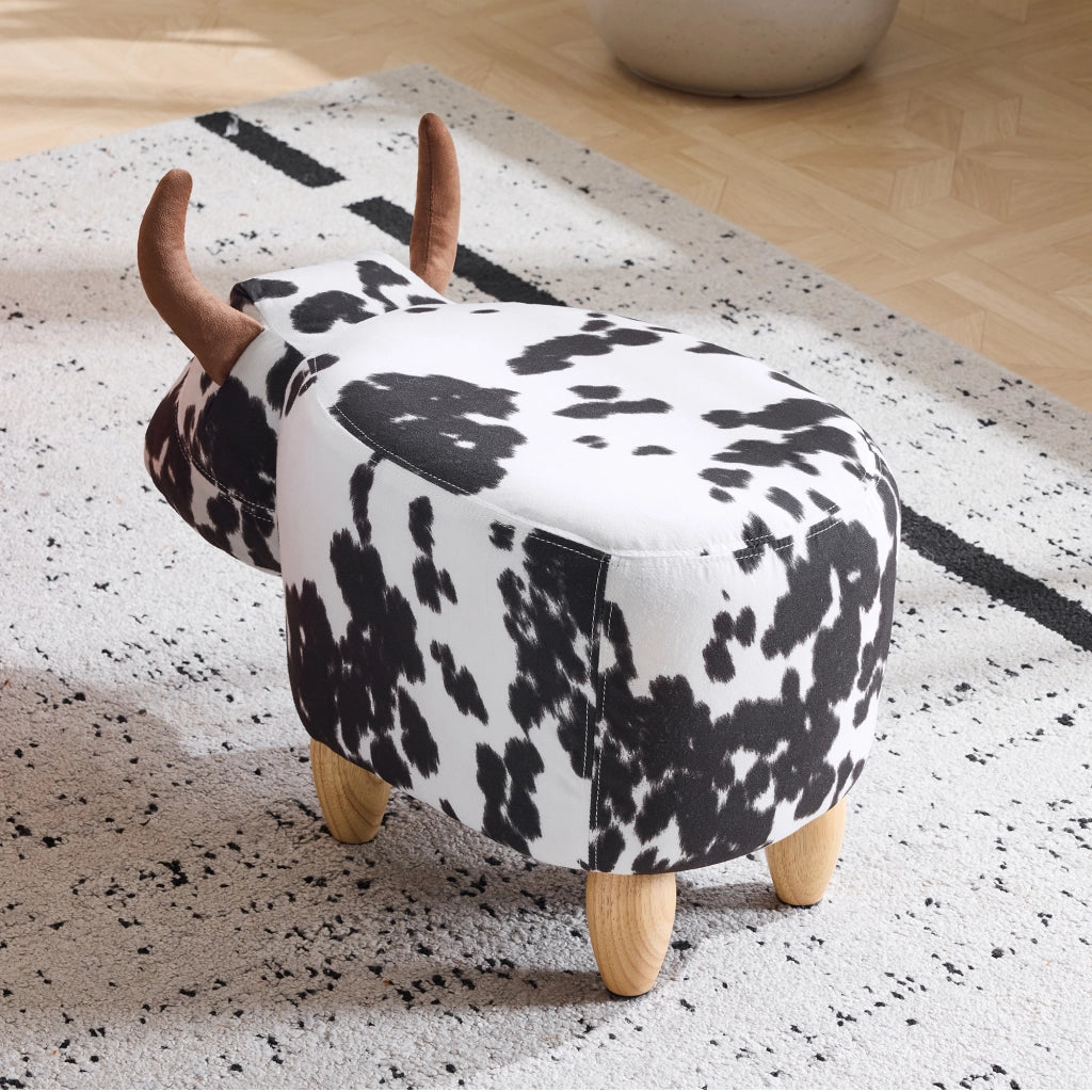 SGABELLO Imbottito 62 x 35 x 36 cm Nero/Bianco in Tessuto, Legno e Schiuma