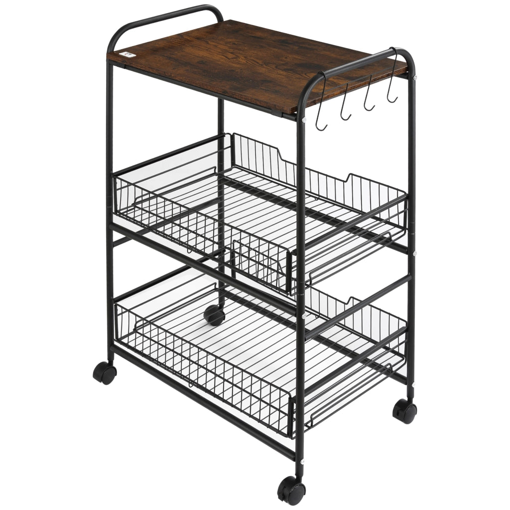 Carrello Portautensili da Cucina con 3 Ripiani e Ruote ¨C zephmum ¨C 60x38x85,5 cm Marrone