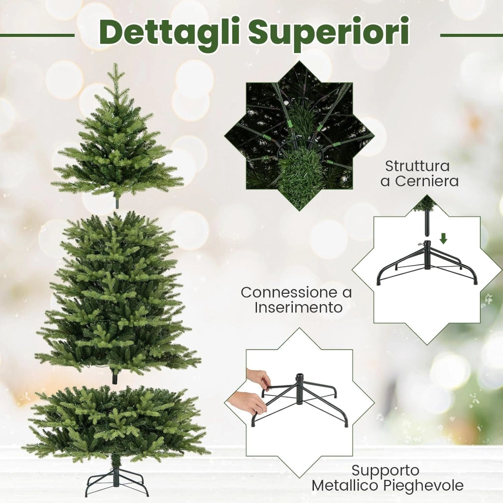 Albero di Natale 210 cm, Albero di Natale Pre-illuminato on Cerniera con 470 Luci a LED Multicolori e Bianco Caldo, 11 Modalità di Illuminazione, 1646 Rami (210 CM)