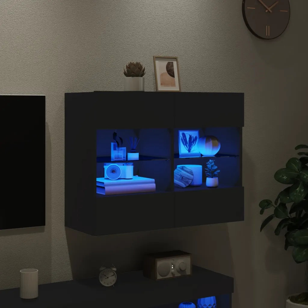 Mobile TV a Parete con Luci LED Nero 78,5x30x60,5 cm 837100