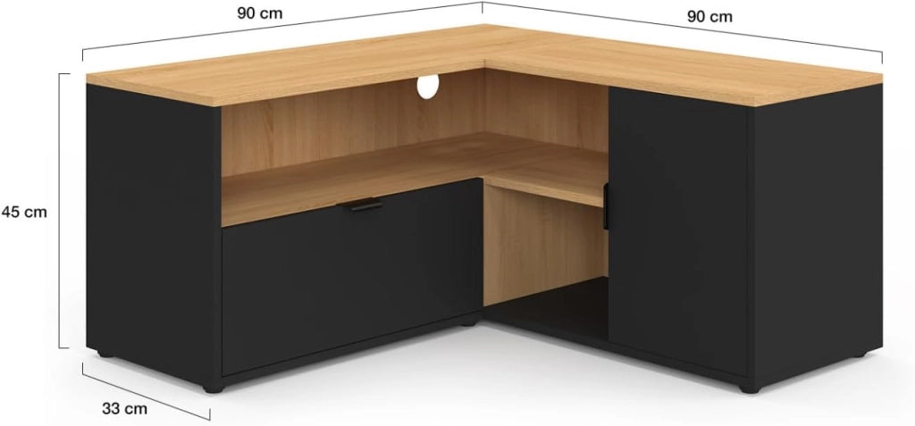 Mobile TV angolare BALTAZAR 90 x 90 cm in faggio e nero