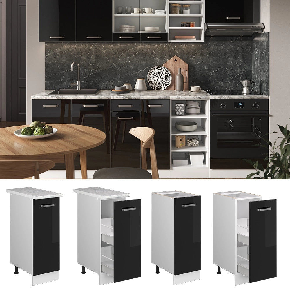 Armadio cucina dispensa alto R-Line Nero lucido/Bianco 30 cm, PL Antracite Vicco