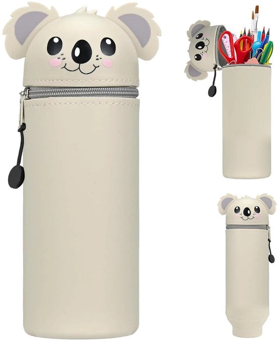 Etui per bambini, borsa 2-in-1 in silicone morbido, contenitore in piedi, contenitore per penne, contenitore per ufficio, contenitore cartoon, contenitore per contenitore (koala)