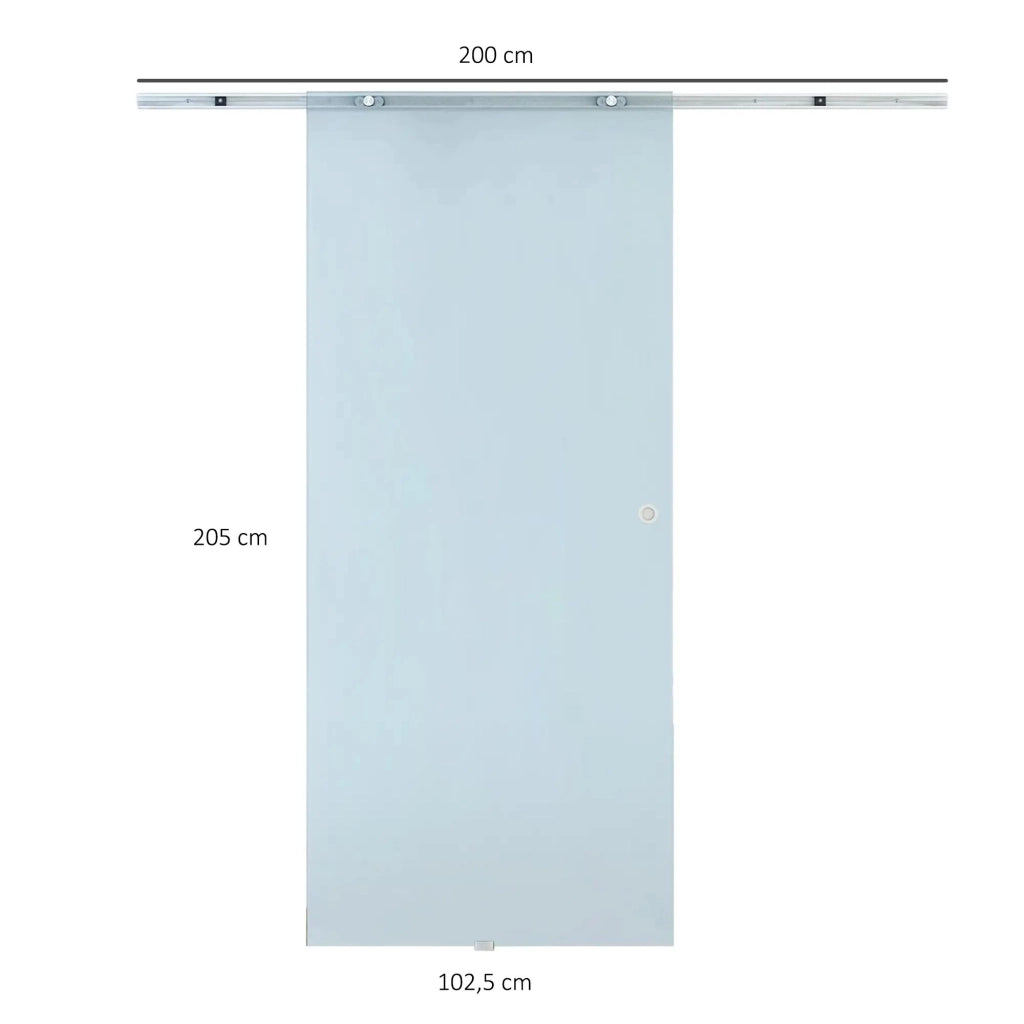 Porta scorrevole in vetro satinato con binario in alluminio e vetro di sicurezza 8 mm