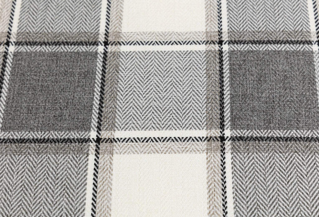 Poltrona imbottita in cotone e lino bianco e grigio
