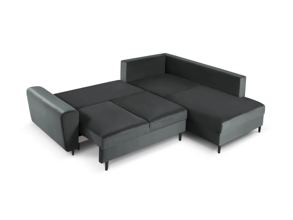 Cosmopolitan Design - Divano convertibile angolare destro con contenitore "Kyoto" 5 posti in velluto grigio scuro 