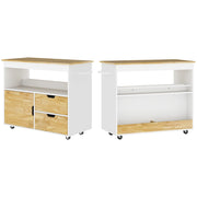 Carrello da Cucina con 2 Cassetti; 1 Anta; 1 Vano Aperto; Portasciugamani e Ruote; in Legno; Rovere