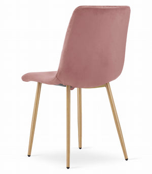 Sedia Valora TURIN in velluto rosa con gambe in legno per soggiorno x4
