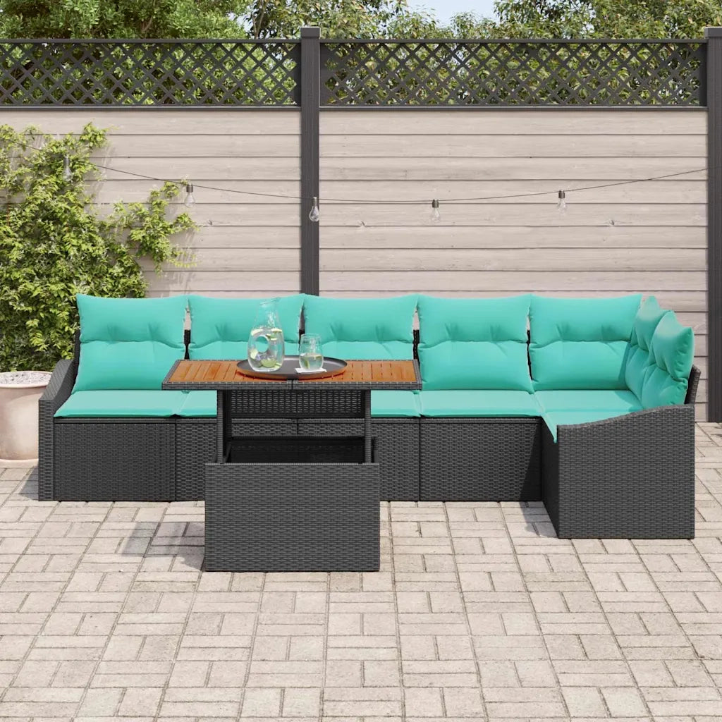 Set da Pranzo per Giardino con cuscino 7 pcs Nero e Verde acqua