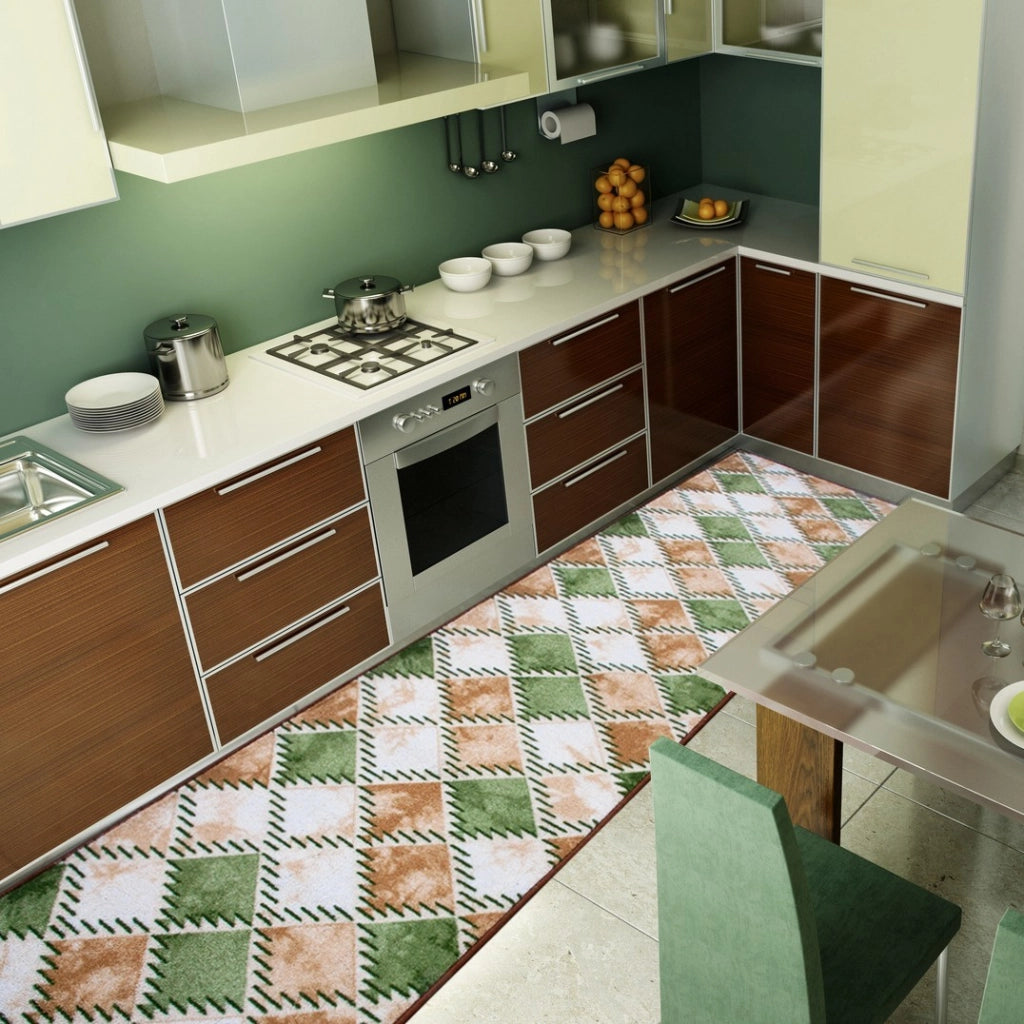 Tappeto Cucina Bordato Antiscivolo Assorbente Passatoia Colori Accesi Patchwork 57x140 Cm Verde