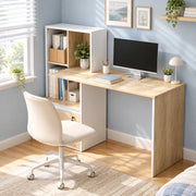 Scrivania per computer 126x50x109 cm bianco e rovere con vani e cassetto –