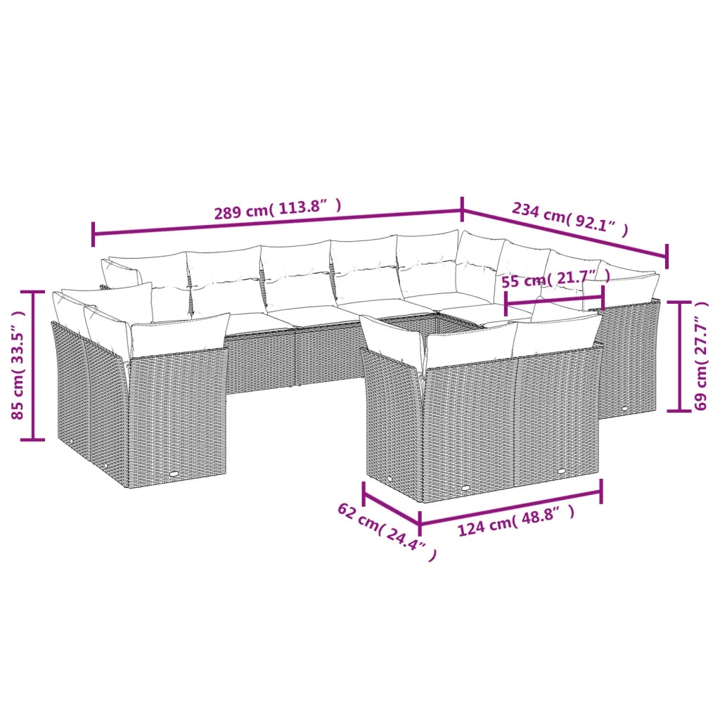 Set Divani da Giardino 12 pz con Cuscini Beige in Polyrattan