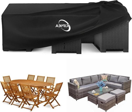 Tavolo esterno impermeabile - tessuto 420D Oxford - protezione UV - resistente al vento - copertura set di mobili da giardino - tavolo da giardino con divano nero - 280x213x71cm