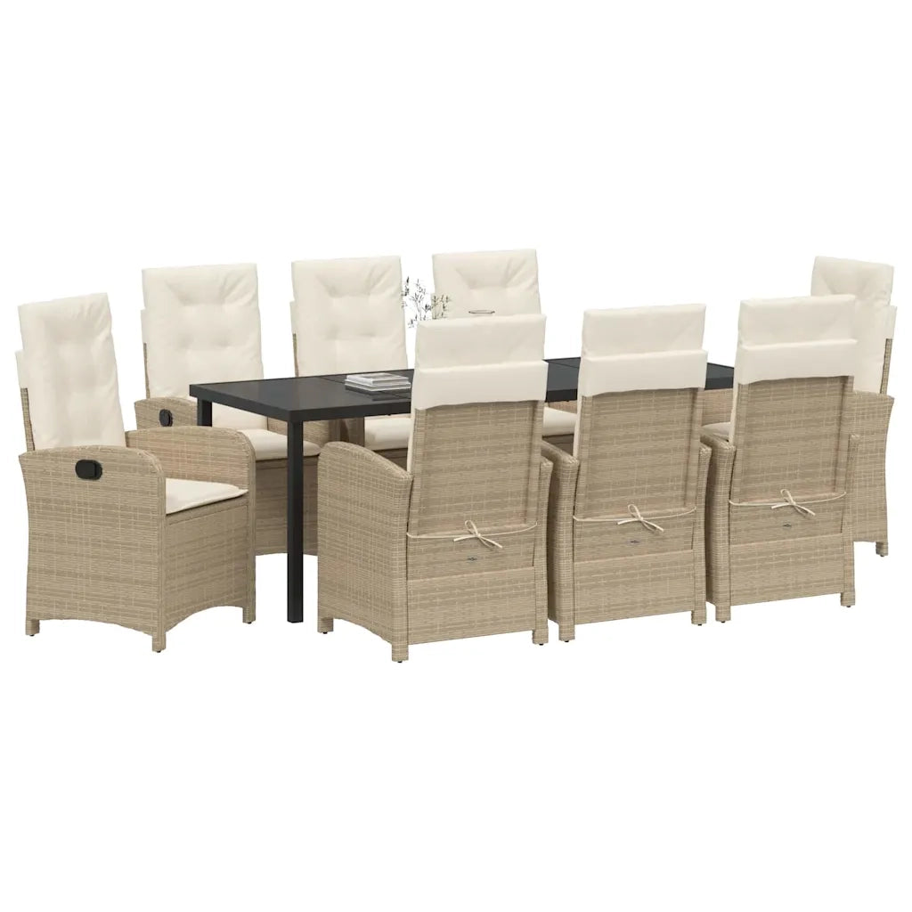 Set da Pranzo per Giardino con cuscino 9 pcs Beige polyrattan 3380287