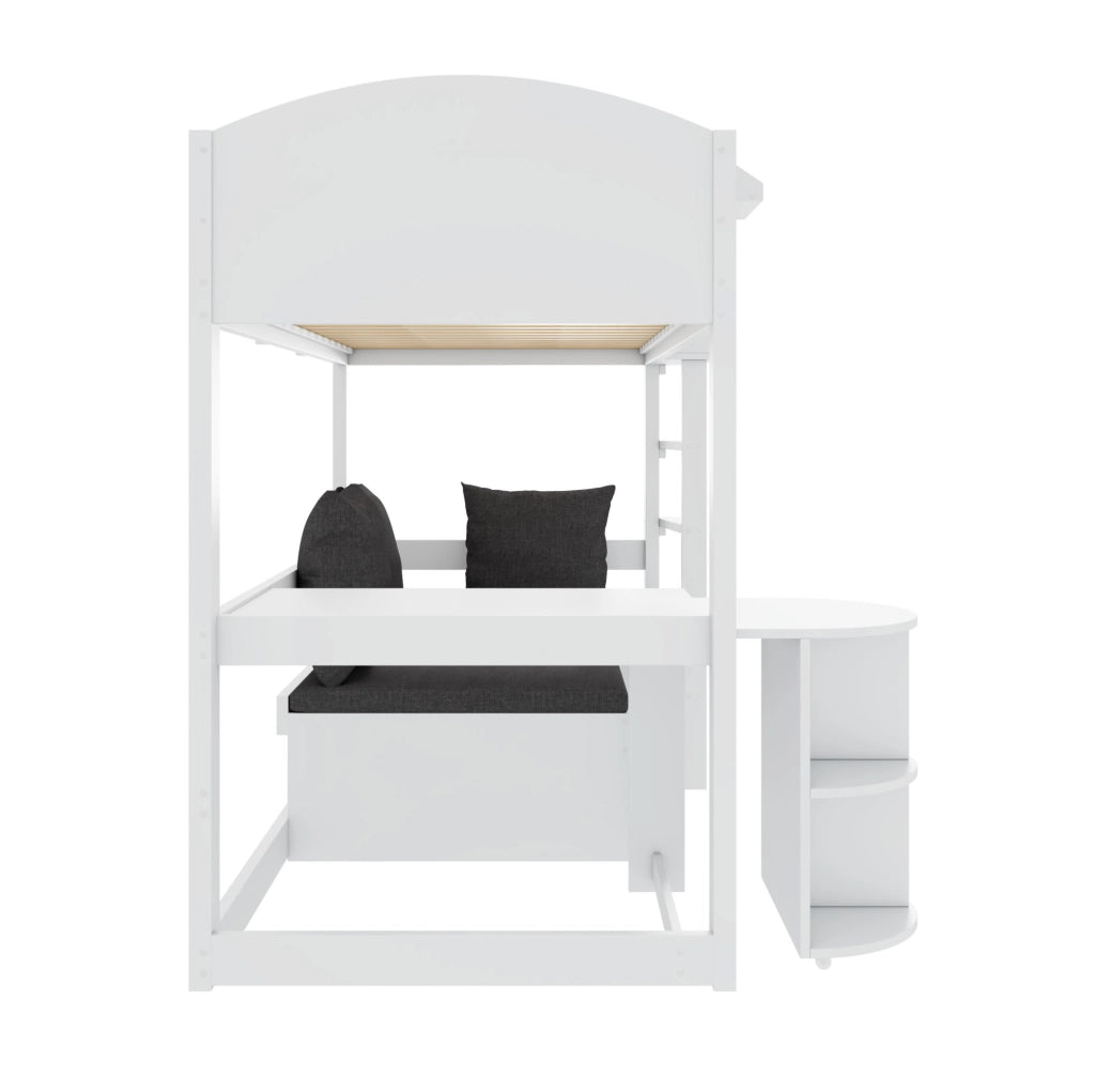 Letto a castello per bambini 90x200 cm in legno massiccio bianco con scrivania estraibile e contenitore