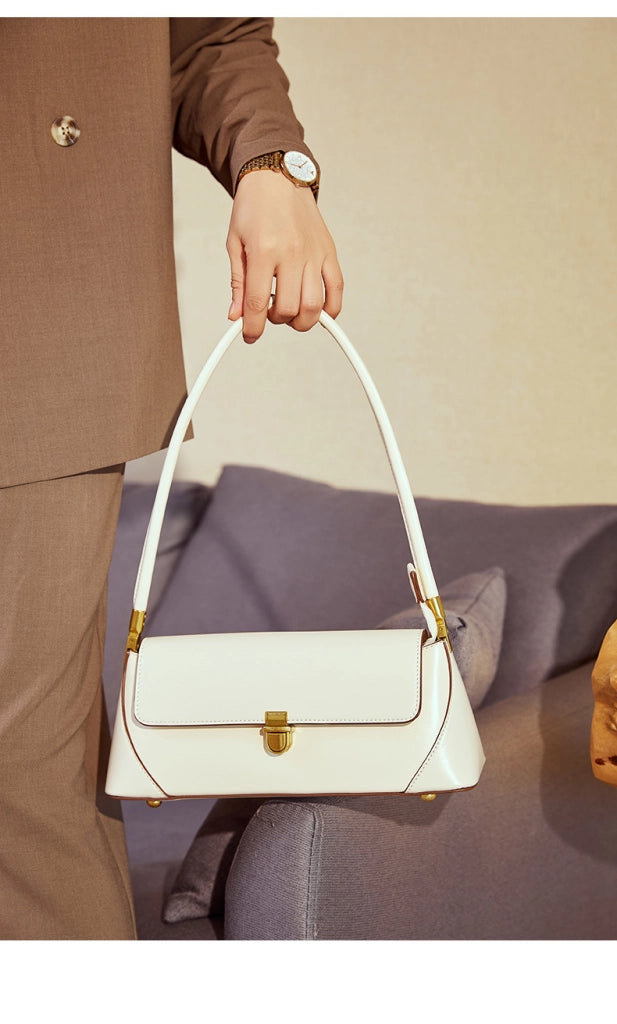 Borsa a mano da donna in vera pelle, colore bianco.