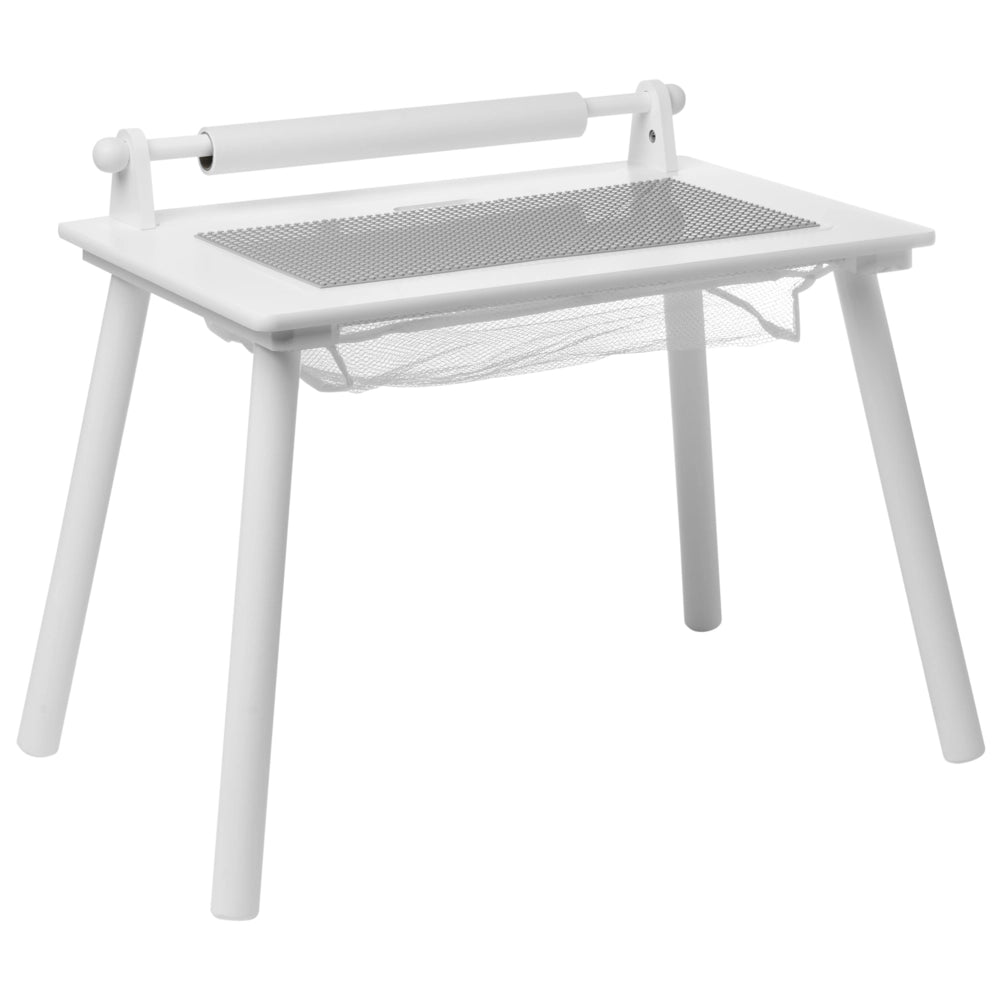 Set tavolo e sedie per bambini in MDF bianco con gambe in legno di pino Rotolo di carta aggiuntivo Copertura Stile scandinavo