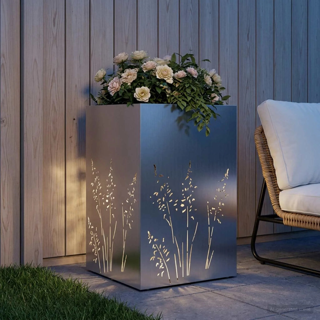 Vaso da giardino Argento 50 x 50 x 75 cm Acciaio zincato 8005774