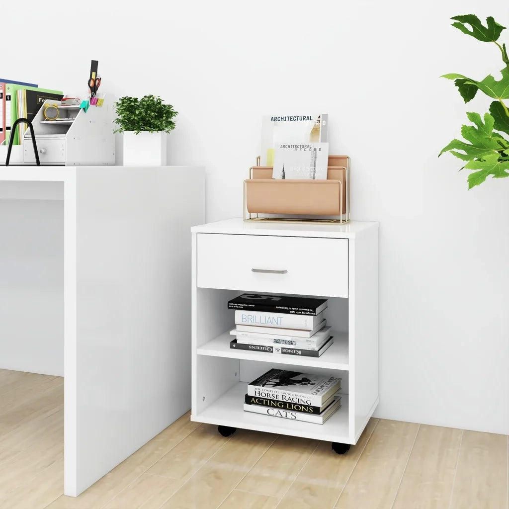Mobiletto con Ruote Bianco 46x36x59 cm in Legno Multistrato 808467