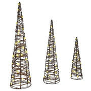 Albero di Natale | Decorazioni natalizie 3 pz Bianco caldo 20 x 20 x 80 cm Rattan