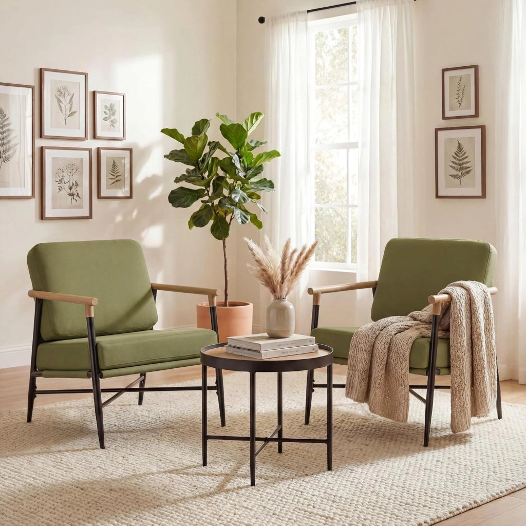 Poltrona Salotto Imbottita, Sedia da Lettura, Relax, Poltroncina con Braccioli, Schienale e Cuscini, per Soggiorno, Camera da Letto, Sala Attesa, Moderno e Comodo, 67 X 73 X 88 CM (Verde)