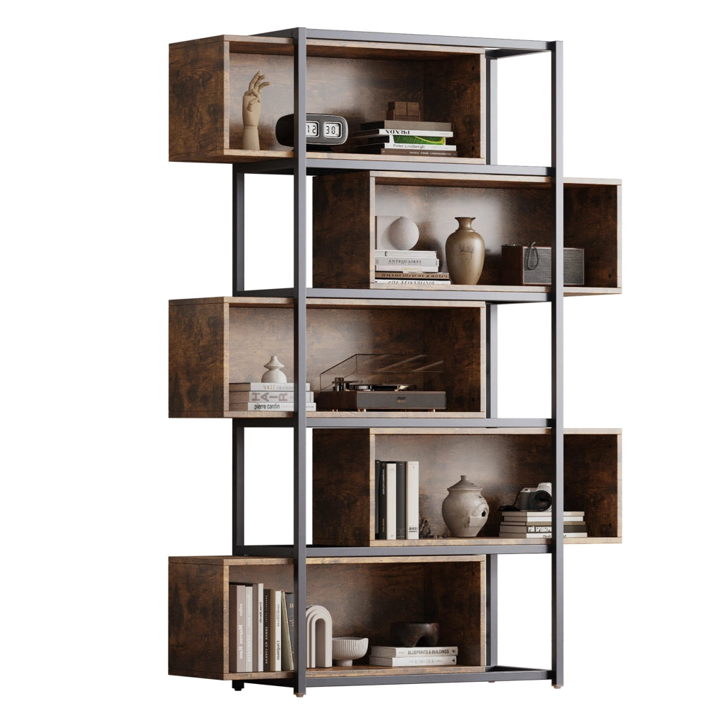 Libreria a 5 ripiani in MDF, colore nero e marrone