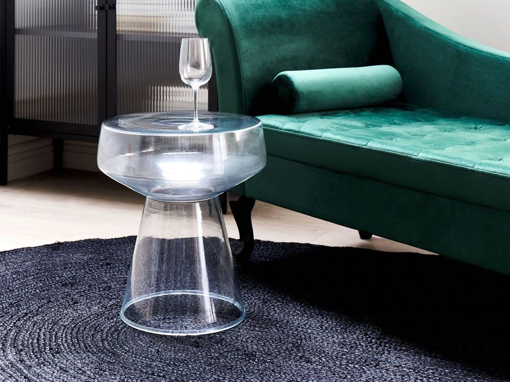 Tavolino moderno in vetro trasparente di forma rotonda soggiorno salotto camera da letto