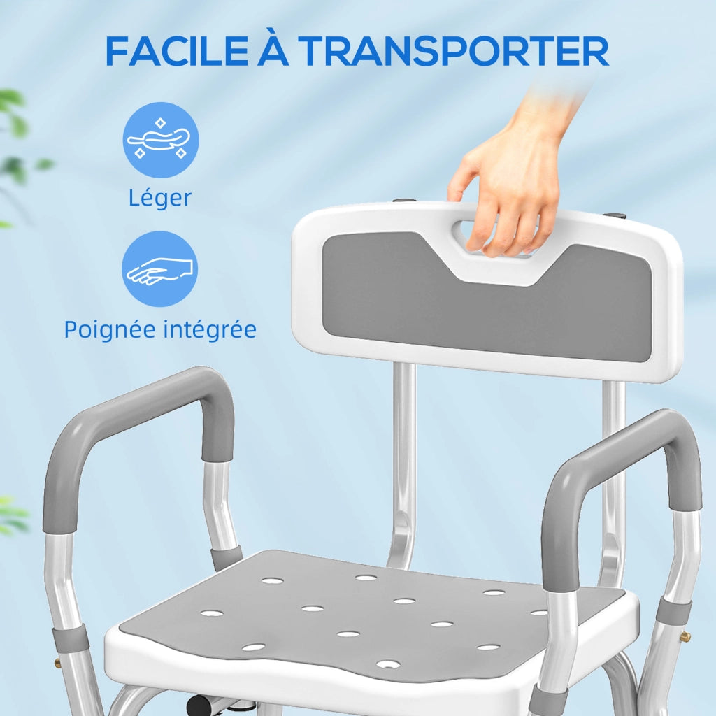 Sgabello da doccia regolabile ¨C zephmum ¨C bianco e grigio 56.5x53.5x87 cm